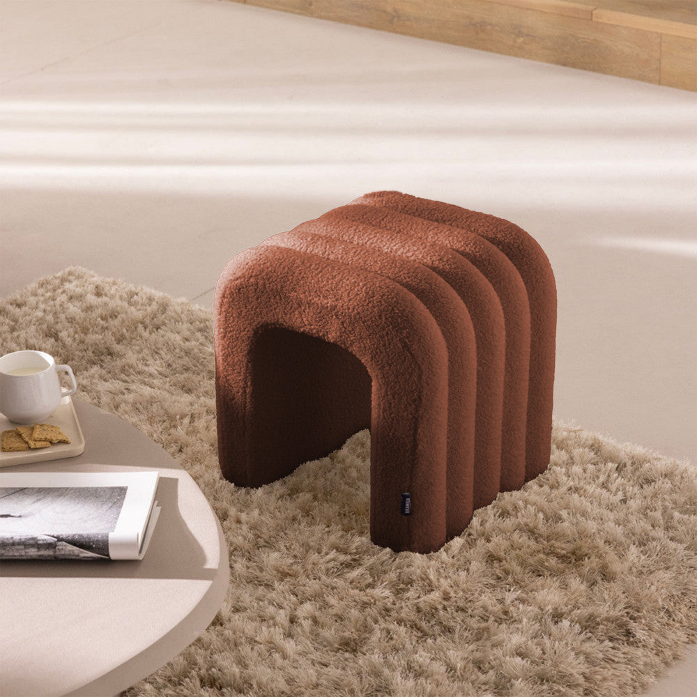 Mui - Lot de 2 tabourets rembourrés en tissu bouclette - Rouille - 1
