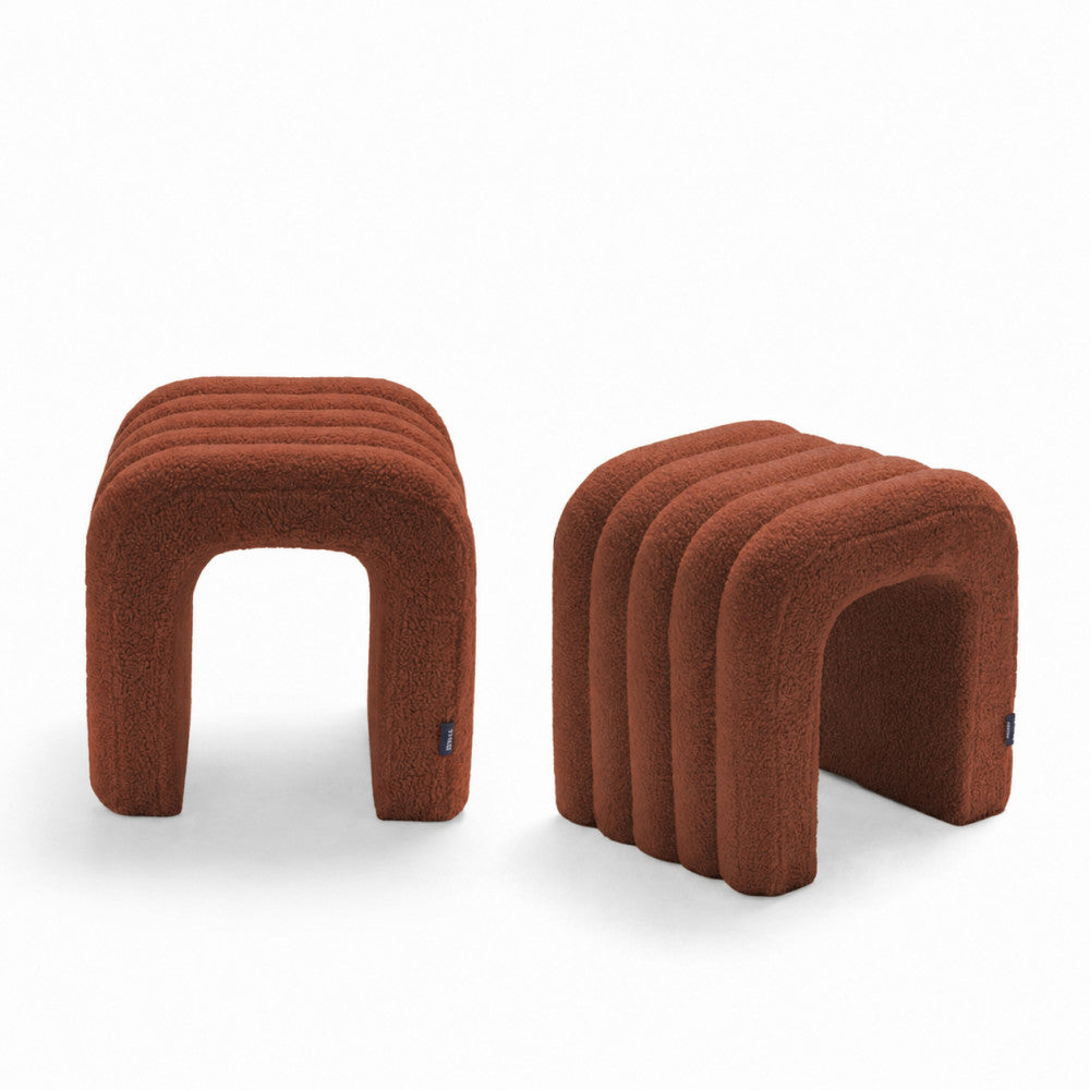 Mui - Lot de 2 tabourets rembourrés en tissu bouclette - Rouille - 2