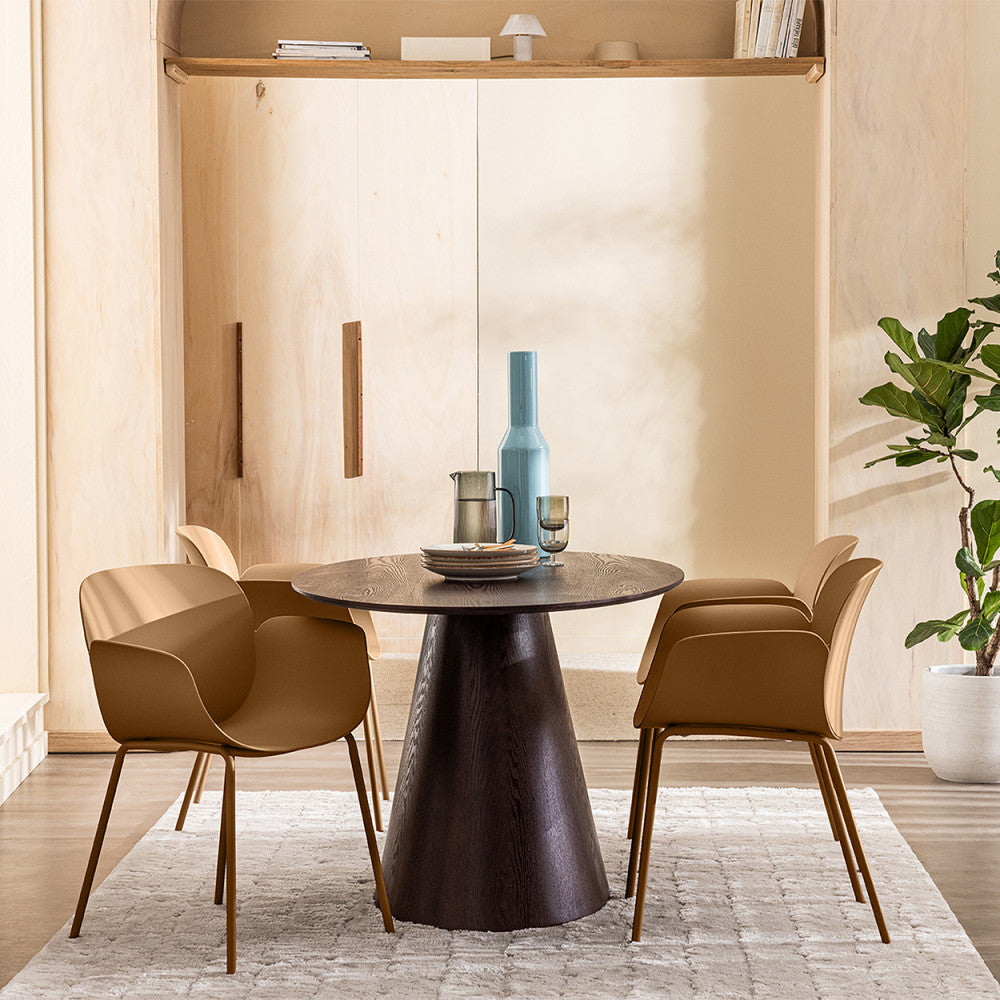 Acapulco - Lot de 4 fauteuils de table intérieur et extérieur en plastique et métal - Caramel - 1