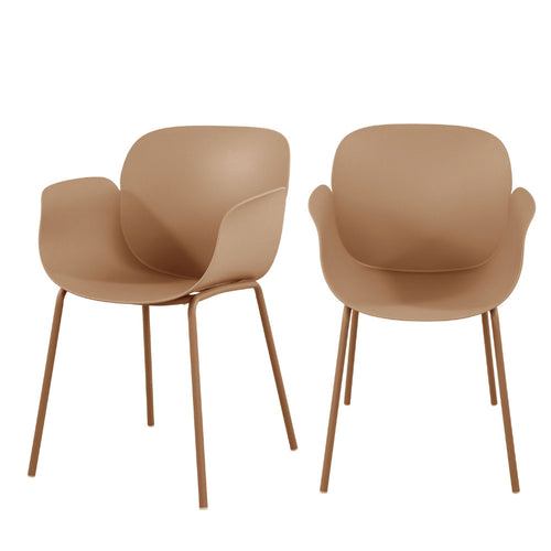 Acapulco - Lot de 4 fauteuils de table intérieur et extérieur en plastique et métal - Caramel - 2