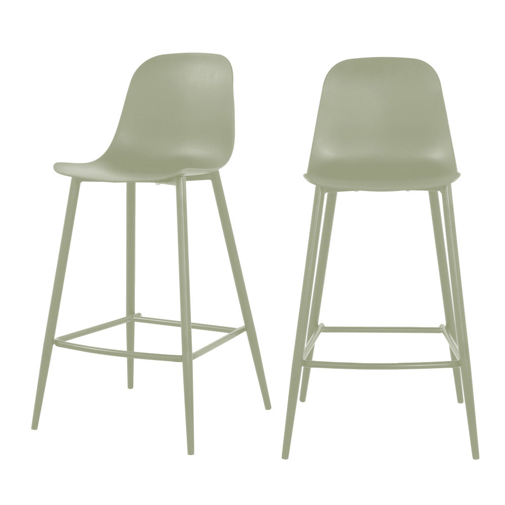 Portland - Lot de 4 tabourets de bar intérieur et extérieur en plastique et métal H65cm - Vert - 2