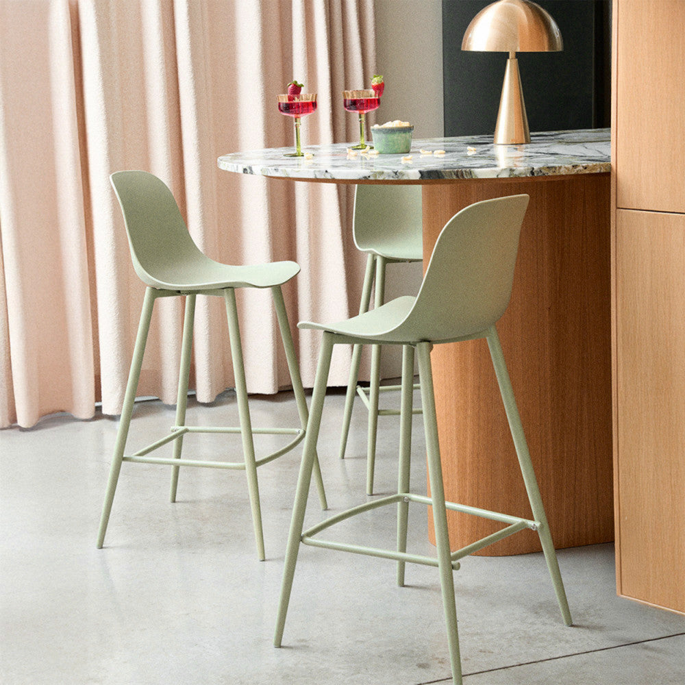 Portland - Lot de 4 tabourets de bar intérieur et extérieur en plastique et métal H65cm - Vert - 1
