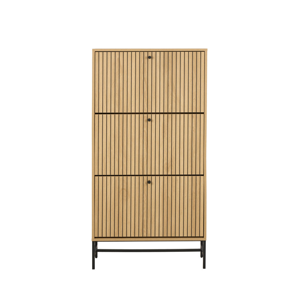 Storo - Meuble à chaussures 3 portes en bois et métal L71,6cm - Bois clair - 2