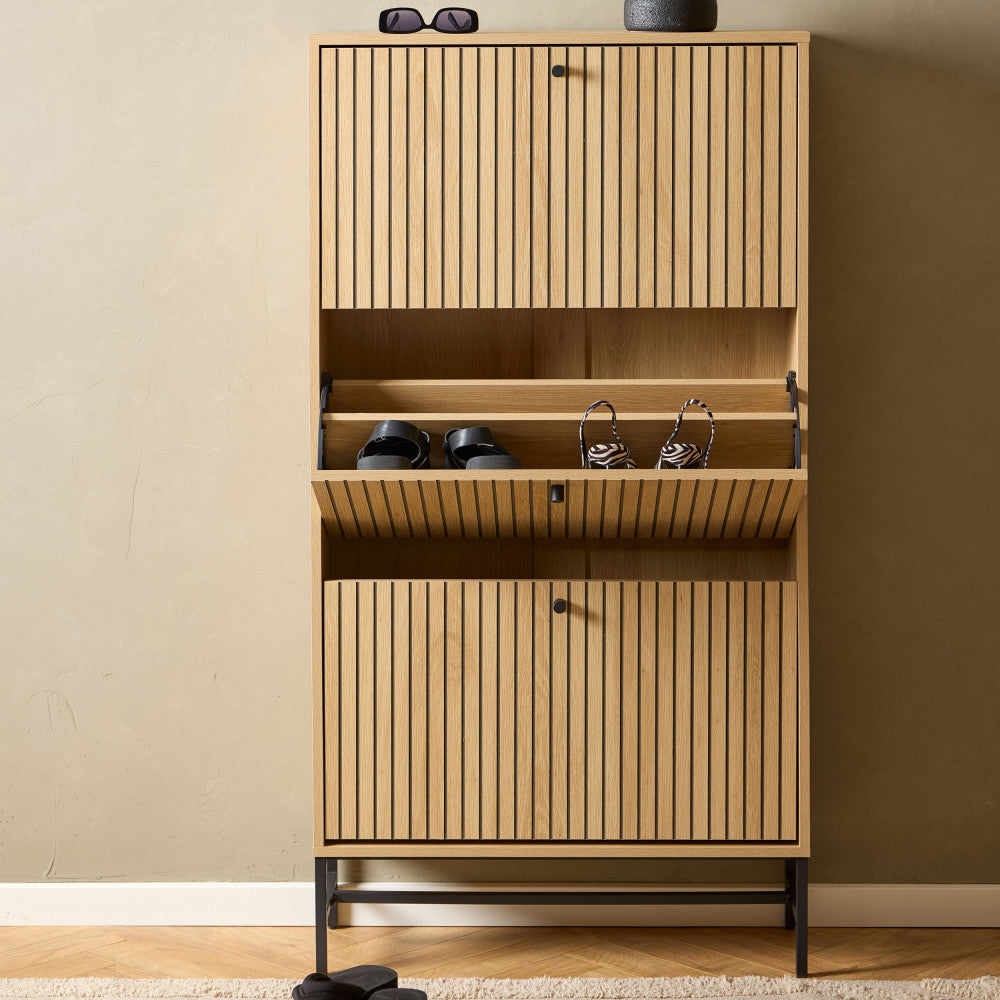 Storo - Meuble à chaussures 3 portes en bois et métal L71,6cm - Bois clair - 1