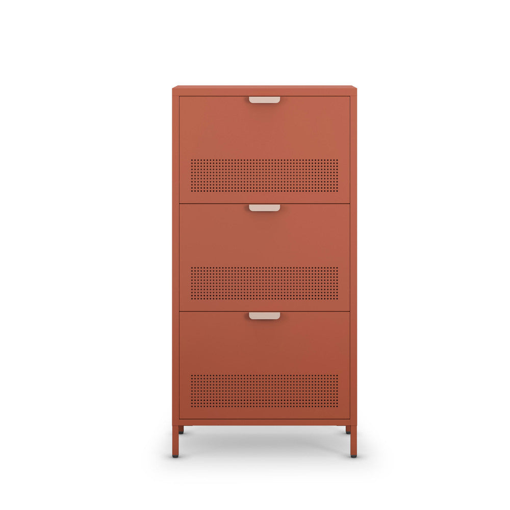 Adel - Meuble à chaussures 3 portes en métal H120cm - Terracotta - 2