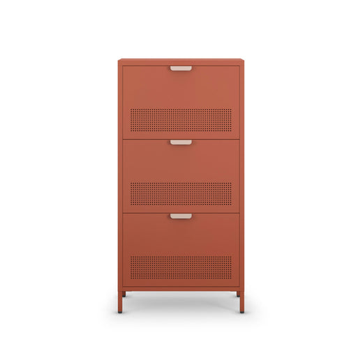 Adel - Meuble à chaussures 3 portes en métal H120cm - Terracotta - 2