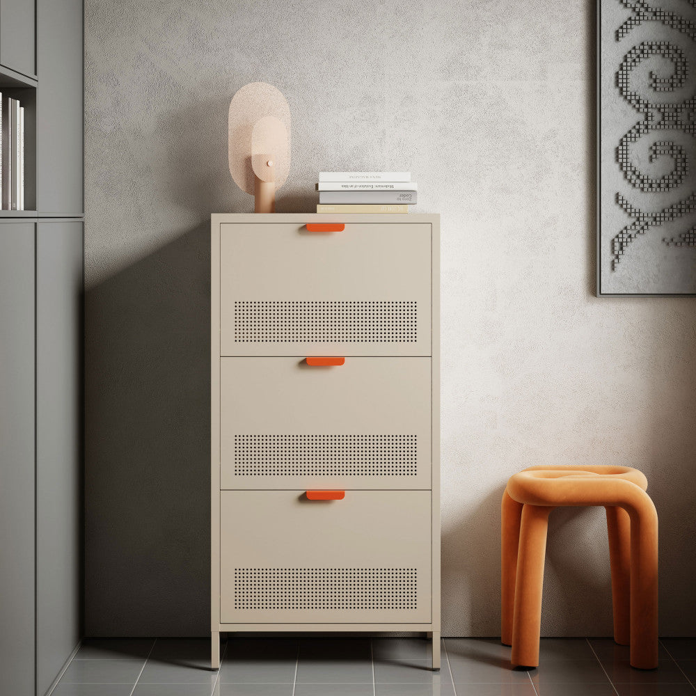 Adel - Meuble à chaussures 3 portes en métal H120cm - Beige - 1