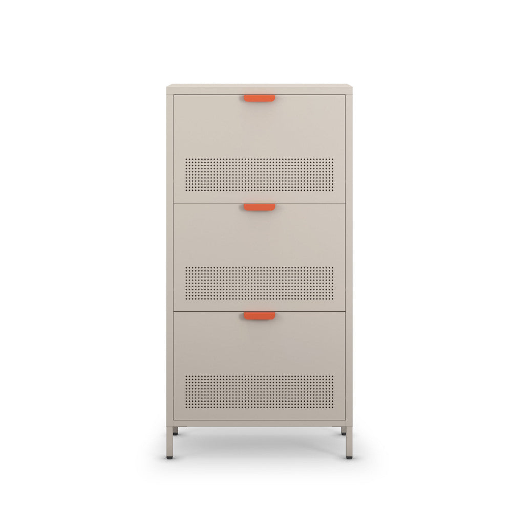 Adel - Meuble à chaussures 3 portes en métal H120cm - Beige - 2
