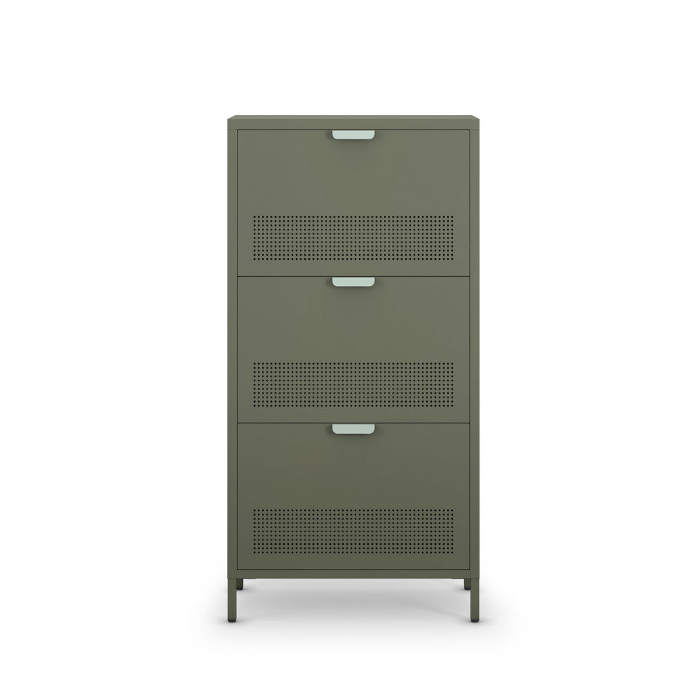 Adel - Meuble à chaussures 3 portes en métal H120cm - Vert - 2