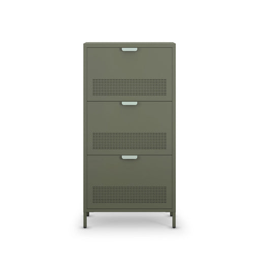 Adel - Meuble à chaussures 3 portes en métal H120cm - Vert - 2
