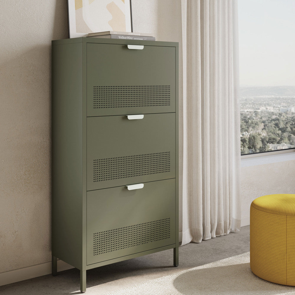 Adel - Meuble à chaussures 3 portes en métal H120cm - Vert - 1
