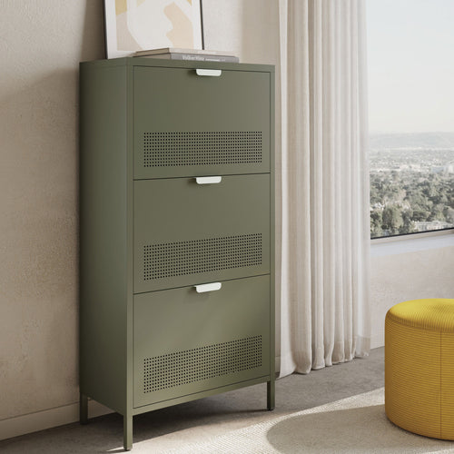 Adel - Meuble à chaussures 3 portes en métal H120cm - Vert - 1