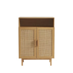 June - Meuble à chaussures 2 portes 1 niche en bois et cannage L80cm - Bois clair - 2