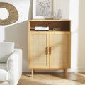 June - Meuble à chaussures 2 portes 1 niche en bois et cannage L80cm - Bois clair - 1