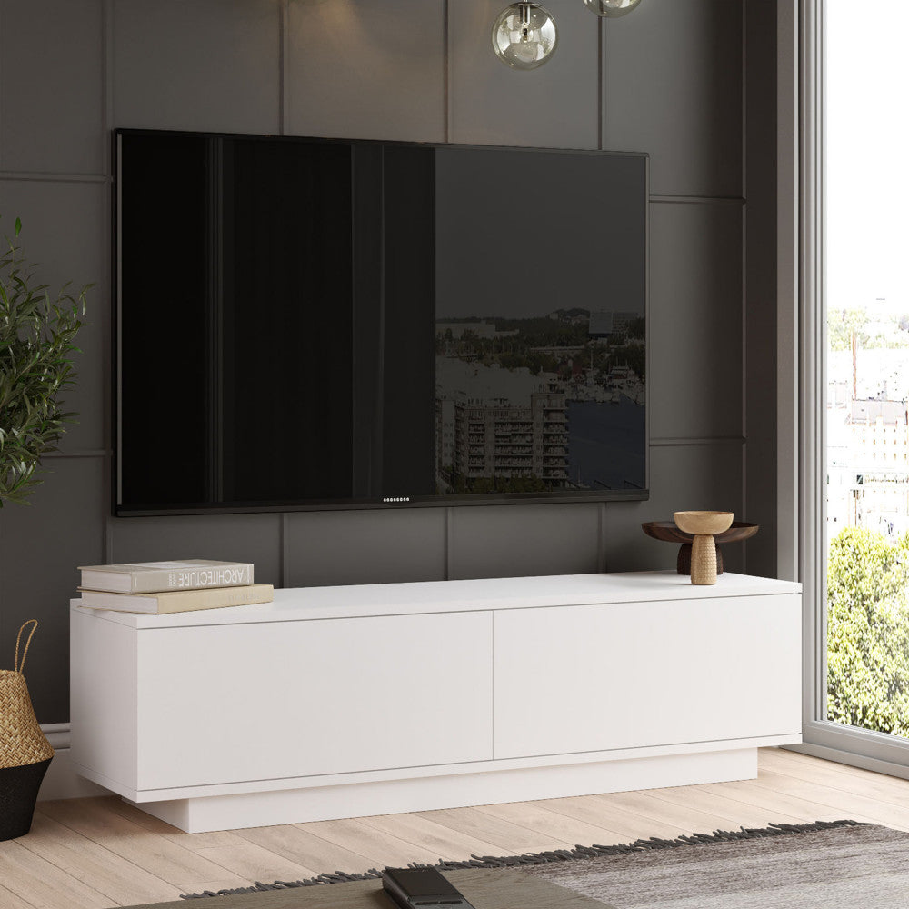 Hudson - Meuble TV 2 portes en bois L140cm - Blanc - 1