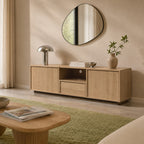 Joy - Meuble tv 2 portes en bois L140cm - Bois clair - 1