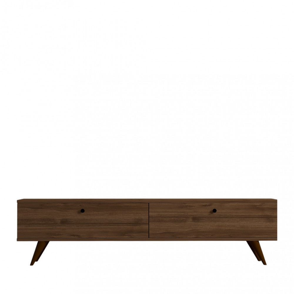 Yara - Meuble TV 2 portes en bois L160cm - Bois foncé - 2
