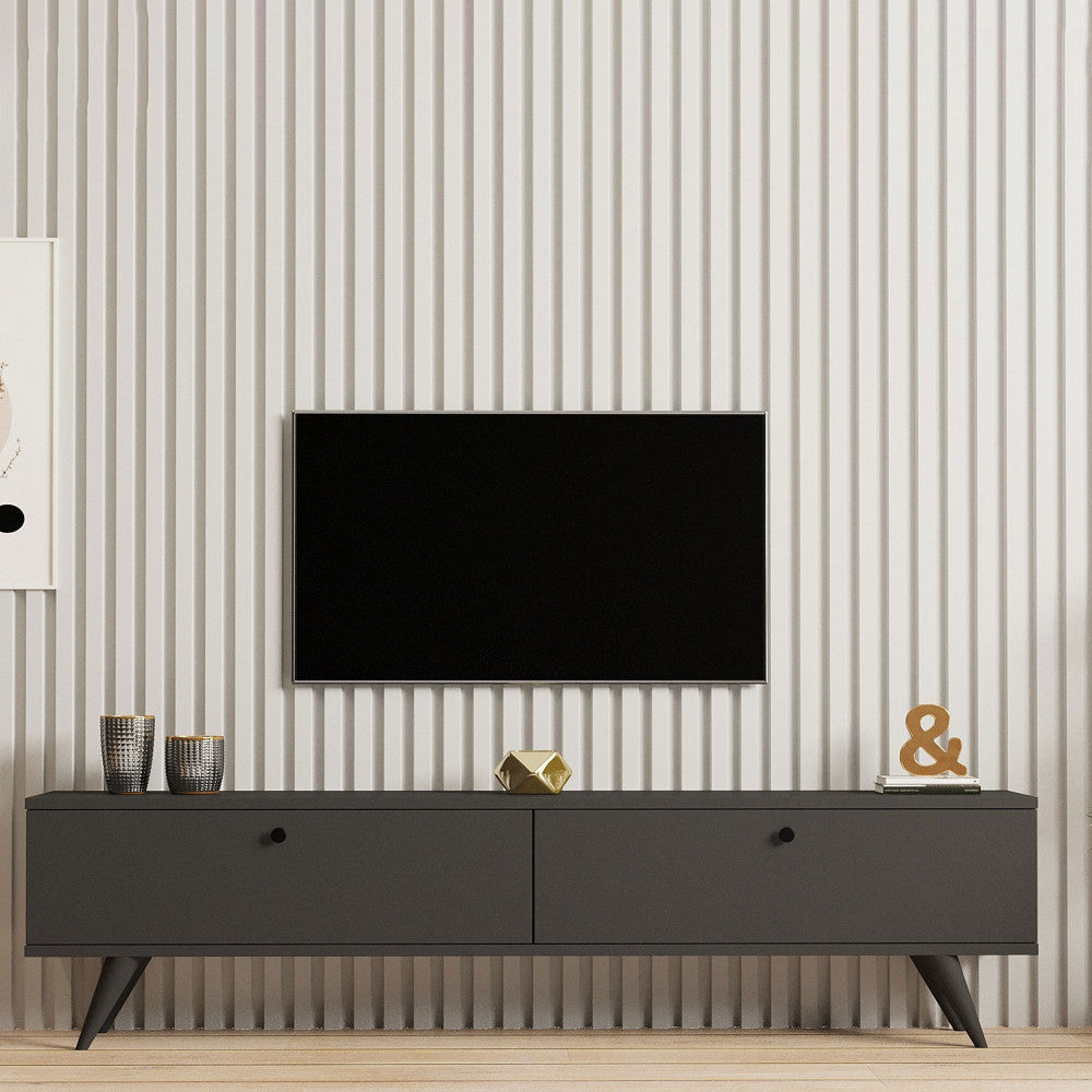 Yara - Meuble TV 2 portes en bois L160cm - Gris anthracite - 1