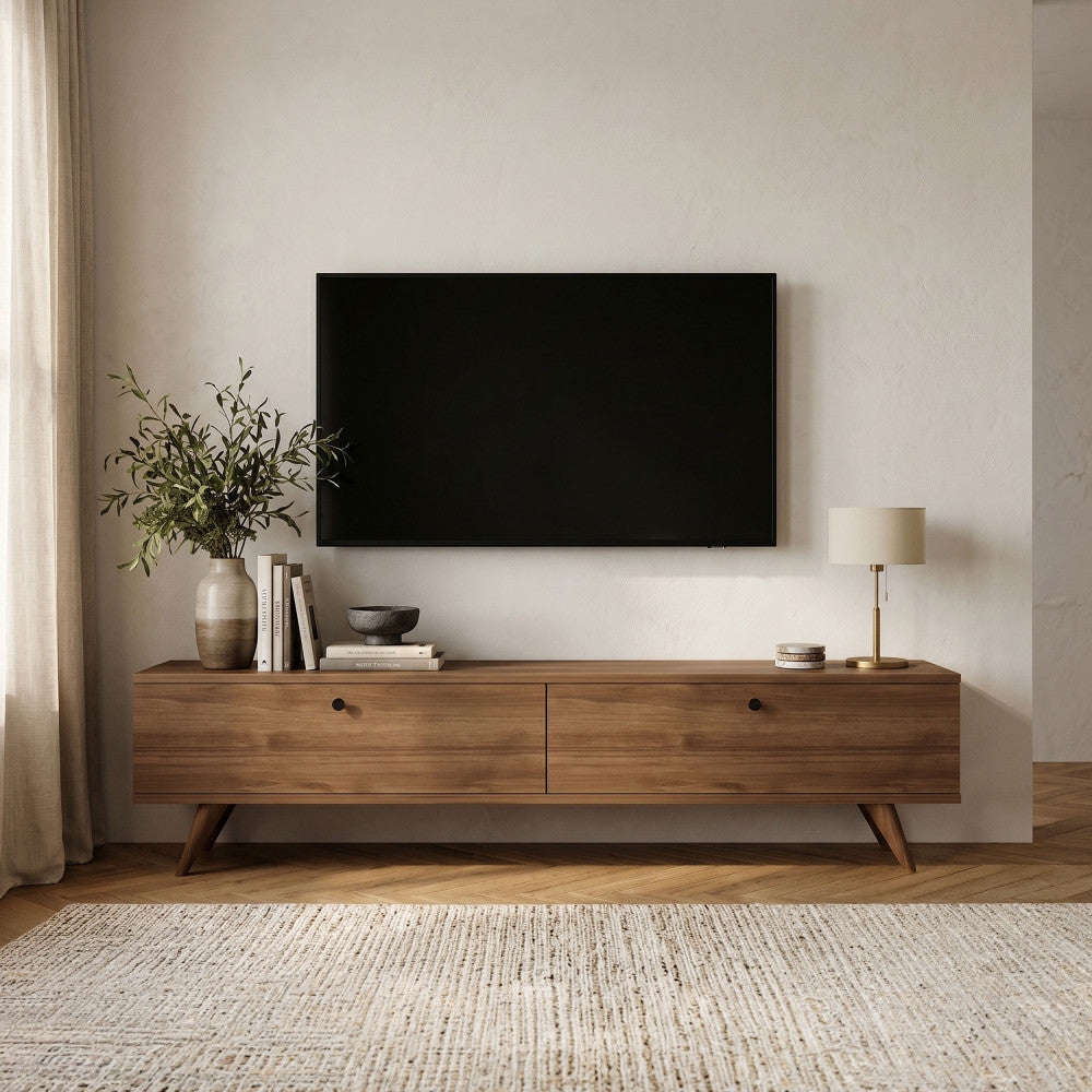 Yara - Meuble TV 2 portes en bois L160cm - Bois foncé - 1