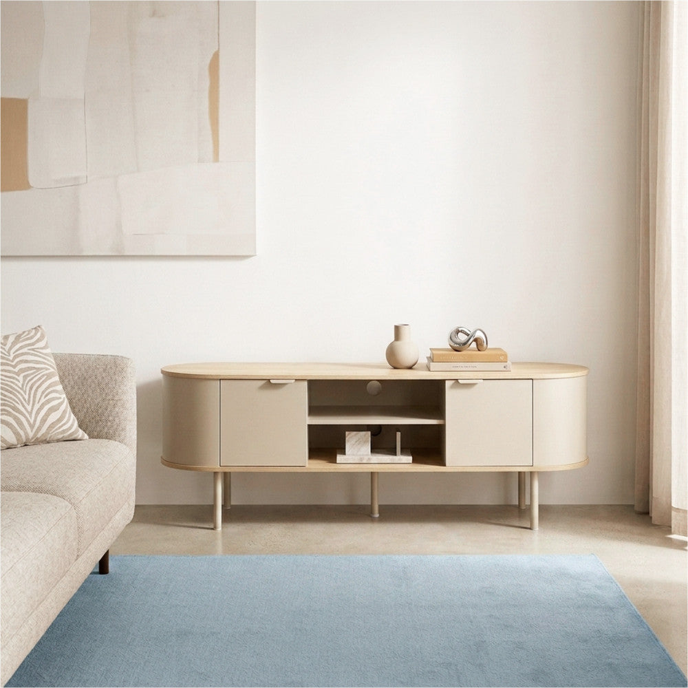 Will - Meuble TV 2 portes en bois et métal L150cm - Beige - 1