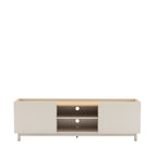 Stanley - Meuble TV 2 portes en bois et métal L160cm - Beige - 1