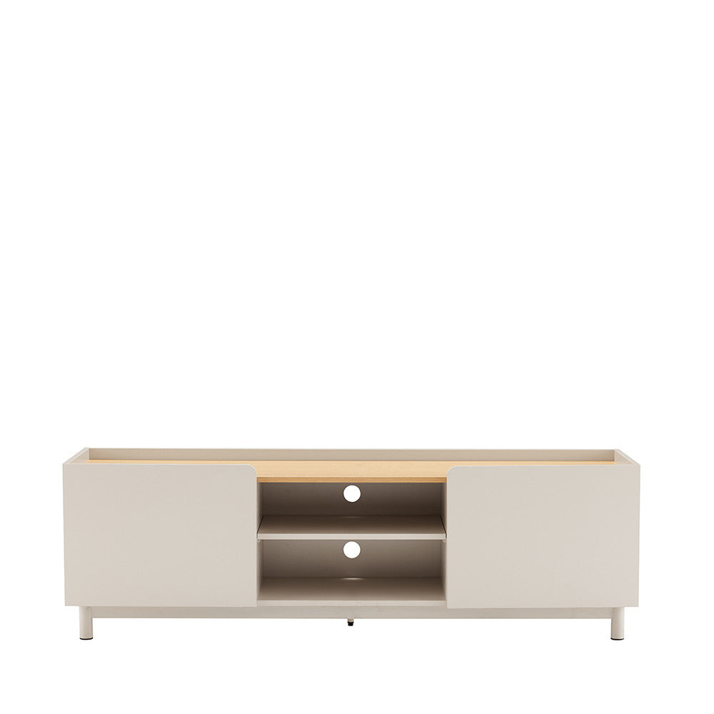 Stanley - Meuble TV 2 portes en bois et métal L160cm - Beige - 1