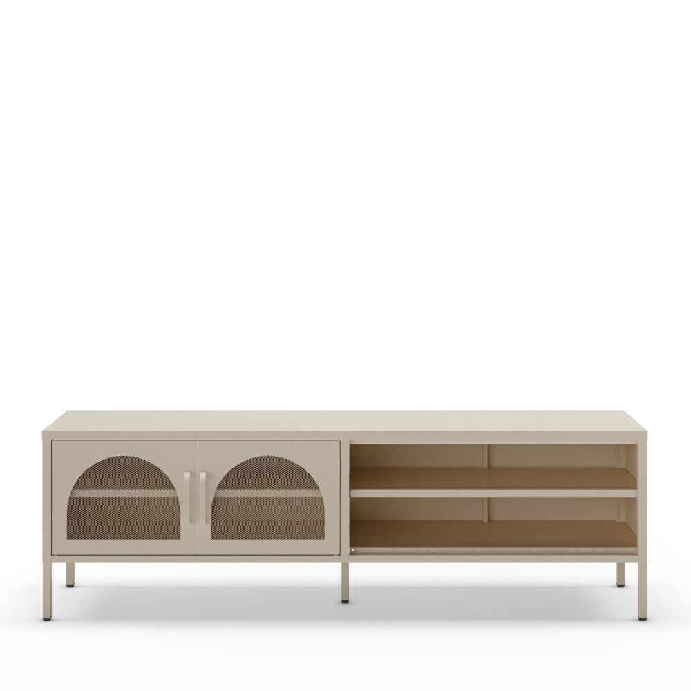 Zio - Meuble TV 2 portes en métal L160cm - Beige - 2
