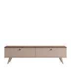 Yara - Meuble TV 2 portes plateau bois foncé L140cm - Beige - 2