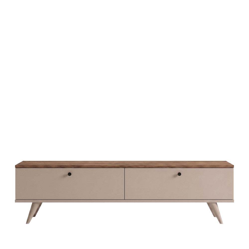 Yara - Meuble TV 2 portes plateau bois foncé L160cm - Beige - 2