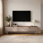 Yara - Meuble TV 2 portes plateau bois foncé L160cm - Beige - 1
