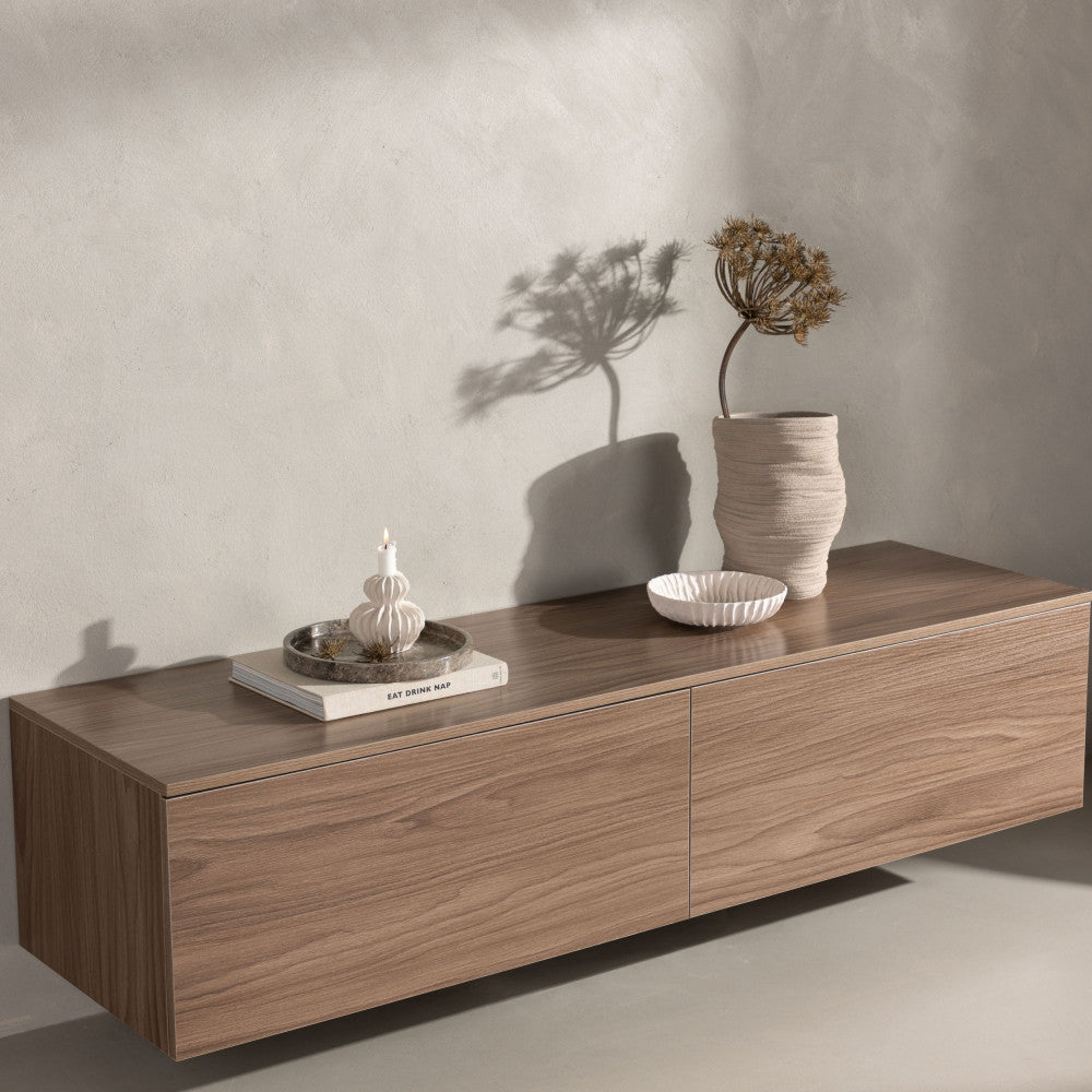 Frihamn - Meuble TV suspendu 2 tiroirs en bois L160cm - Bois foncé - 1