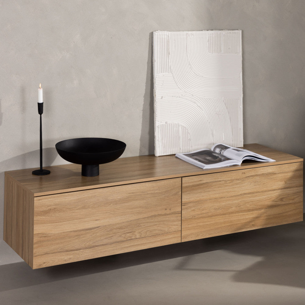 Frihamn - Meuble TV suspendu 2 tiroirs en bois L160cm - Bois clair - 1