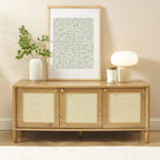 Iris - Meuble TV 3 portes en bois et cannage L120cm - Bois clair - 1