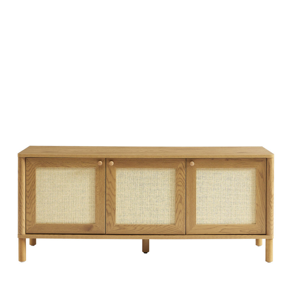 Iris - Meuble TV 3 portes en bois et cannage L120cm - Bois clair - 2