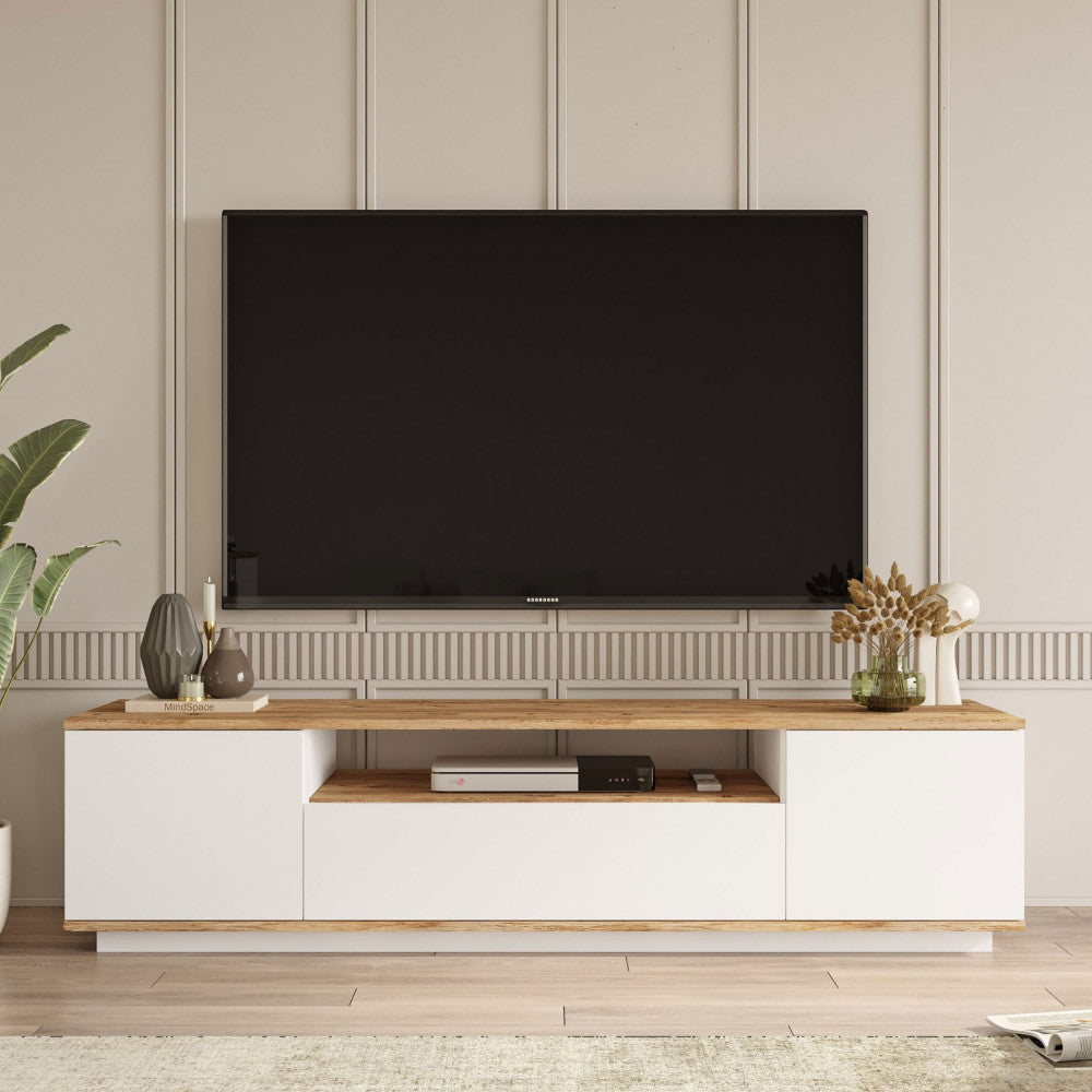 Fritz - Meuble TV 3 portes en bois L180cm - Blanc - 1