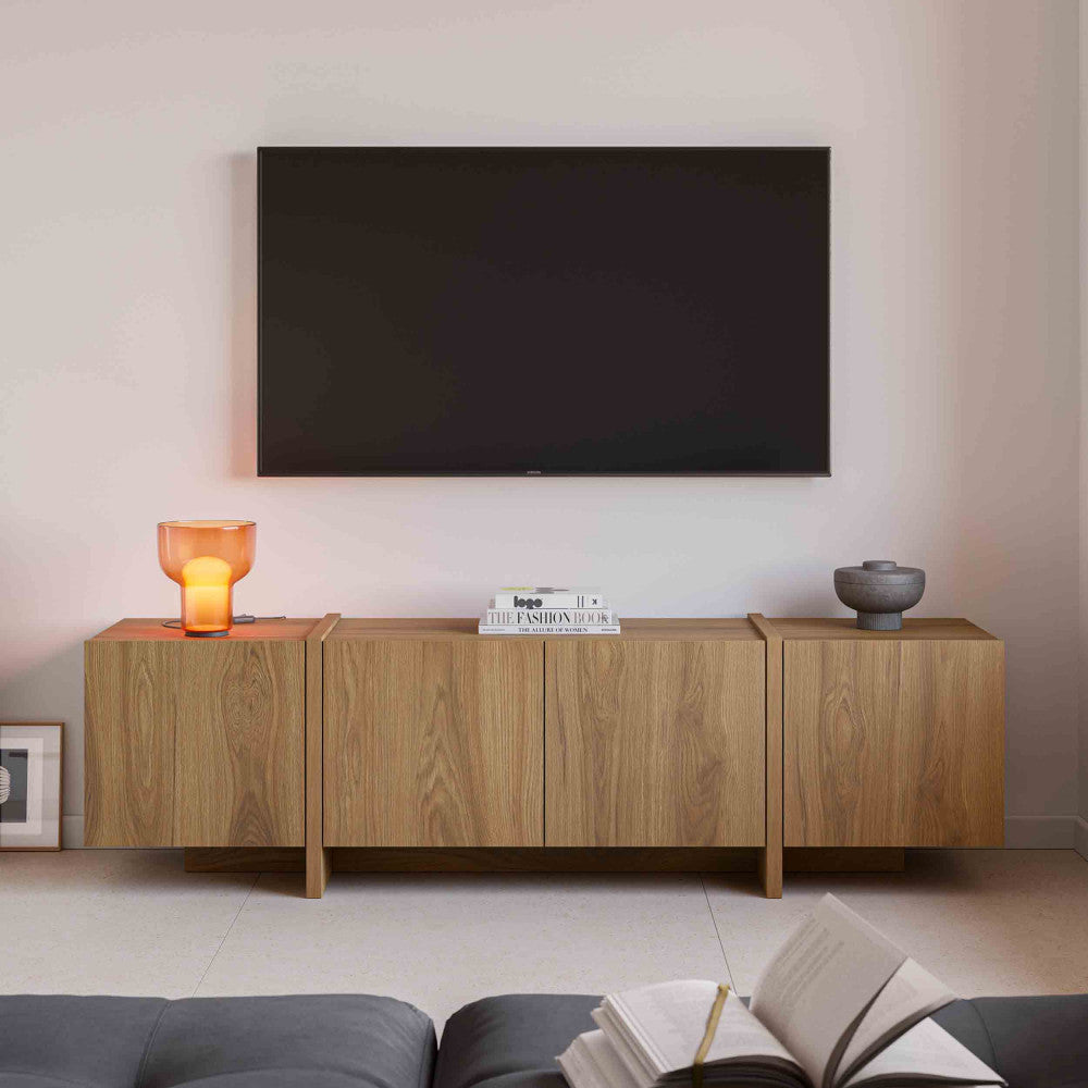 Nicole - Meuble TV 4 portes en bois 180cm - Bois foncé - 1