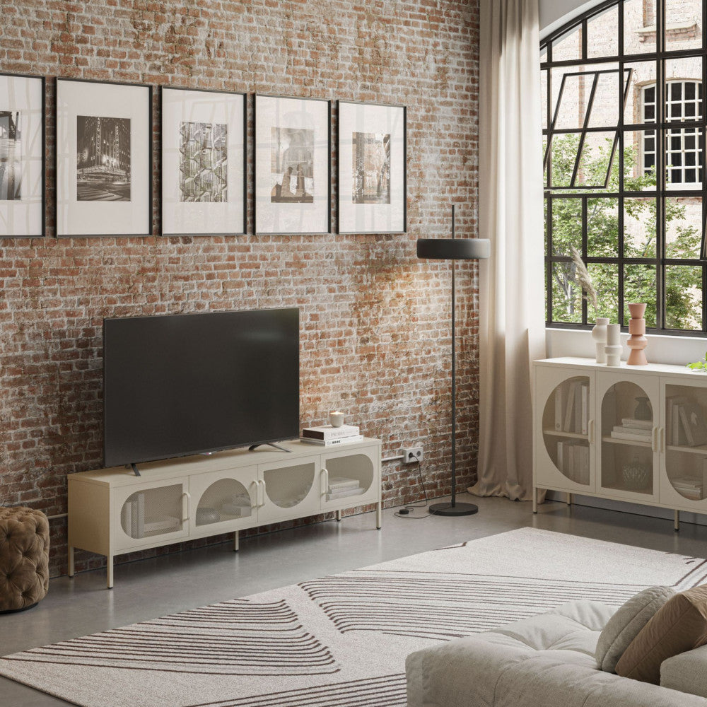 Zio - Meuble TV 4 portes en métal L180cm - Beige - 1