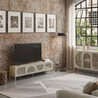 Zio - Meuble TV 4 portes en métal L180cm - Beige - 1