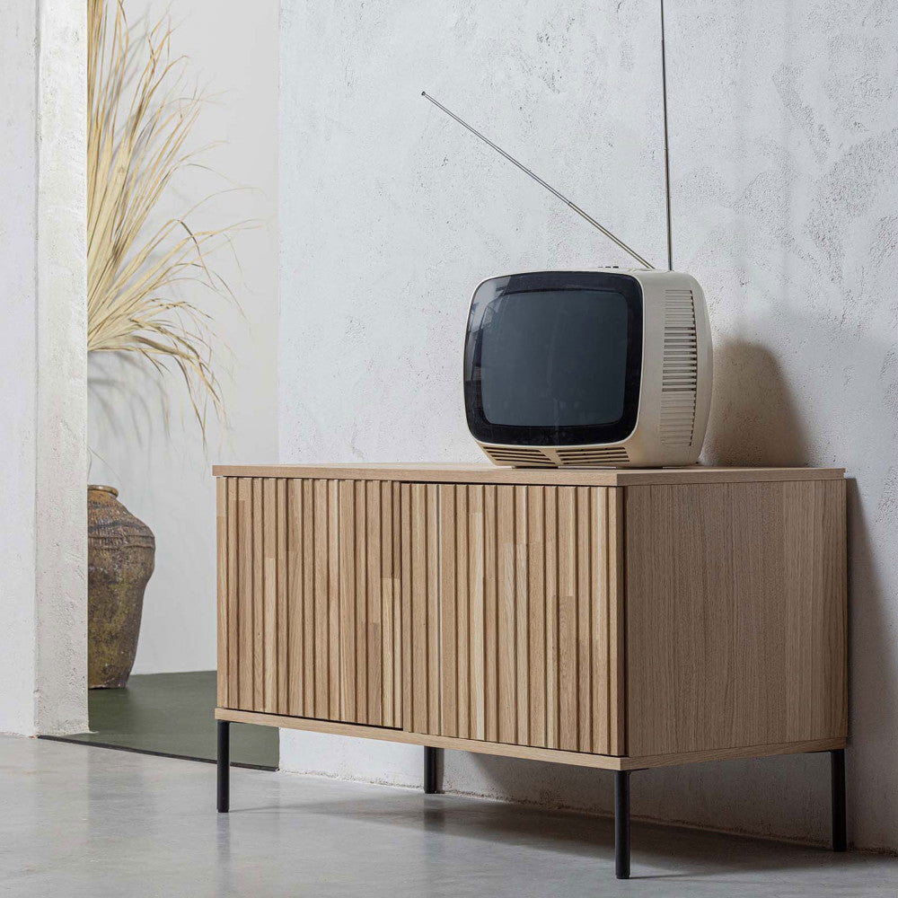 New Gravure - Meuble TV 2 portes en bois L100cm - Bois clair - 1