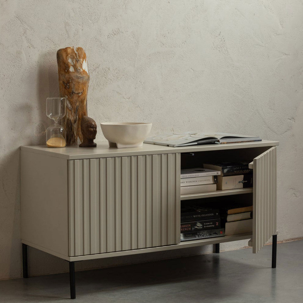 New Gravure - Meuble TV 2 portes en bois L100cm - Beige - 1