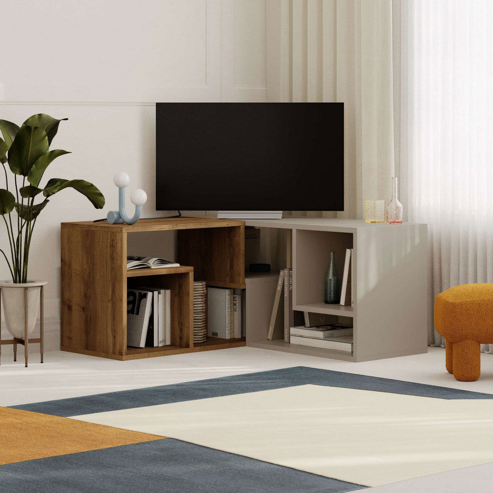 Flex - Meuble TV d'angle modulable en bois L145cm - Beige - 1