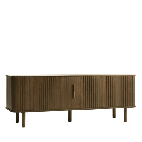 Callan - Meuble TV aux portes coulissantes en bois strié L160cm - Bois foncé - 2