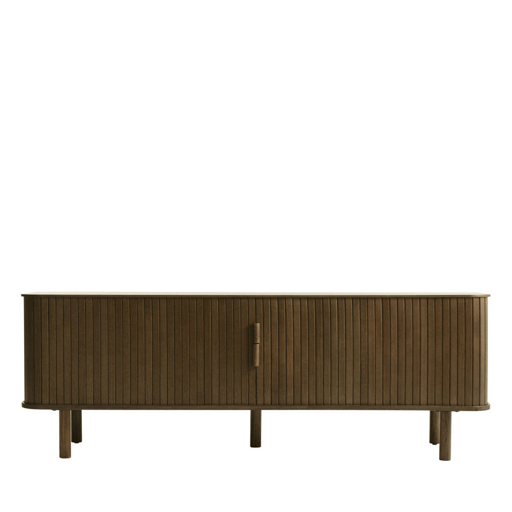 Callan - Meuble TV aux portes coulissantes en bois strié L160cm - Bois foncé - 1