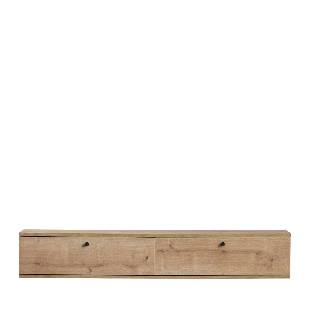 Yara - Meuble tv suspendu 2 portes en bois L160cm - Bois clair - 2