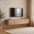 Yara - Meuble tv suspendu 2 portes en bois L160cm - Bois clair - 1