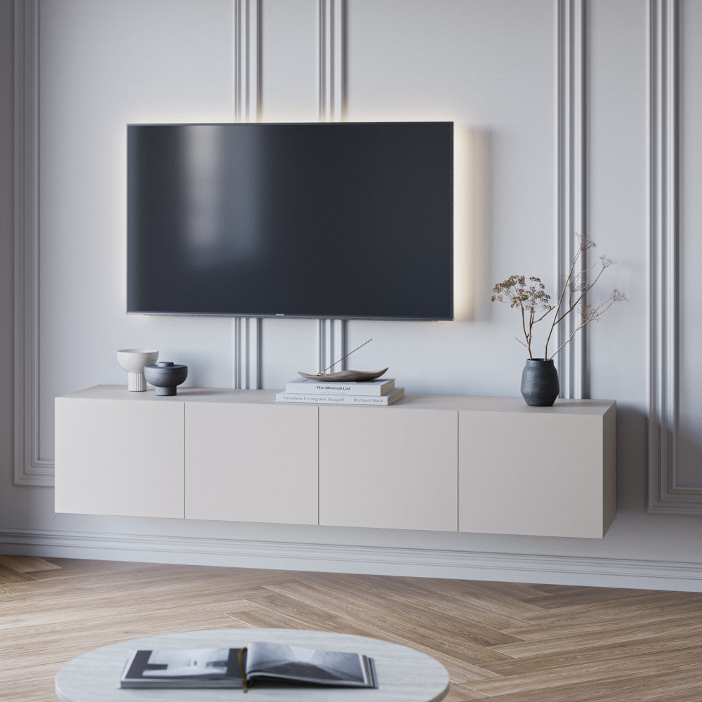 Nexa - Meuble TV suspendu 4 portes en bois L180cm - Beige - 1