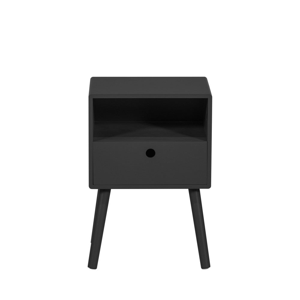 Ozzy - Table de chevet 1 tiroir, 1 niche en bois - Noir - 2