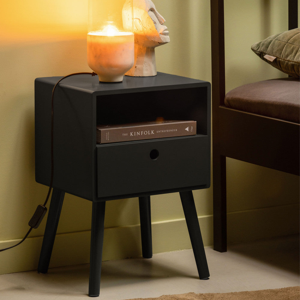 Ozzy - Table de chevet 1 tiroir, 1 niche en bois - Noir - 1