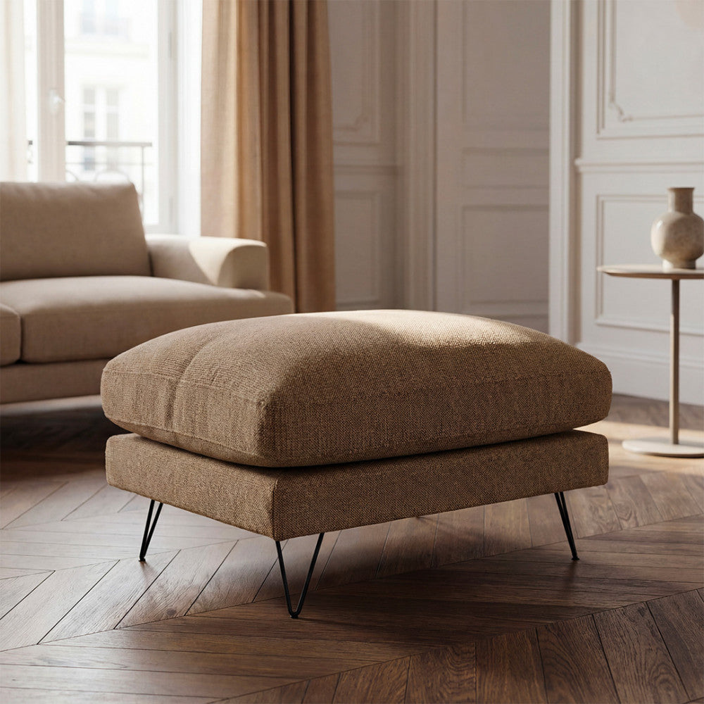 Villabon - Pouf en tissu pieds épingles noirs - Caramel chiné - 1
