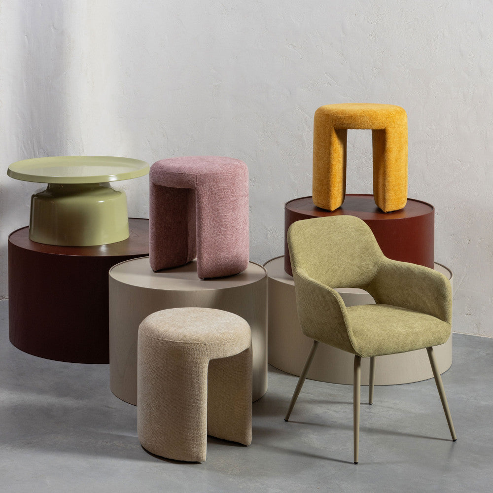 Charlie - Pouf rond en tissu ø45cm - Beige - 1
